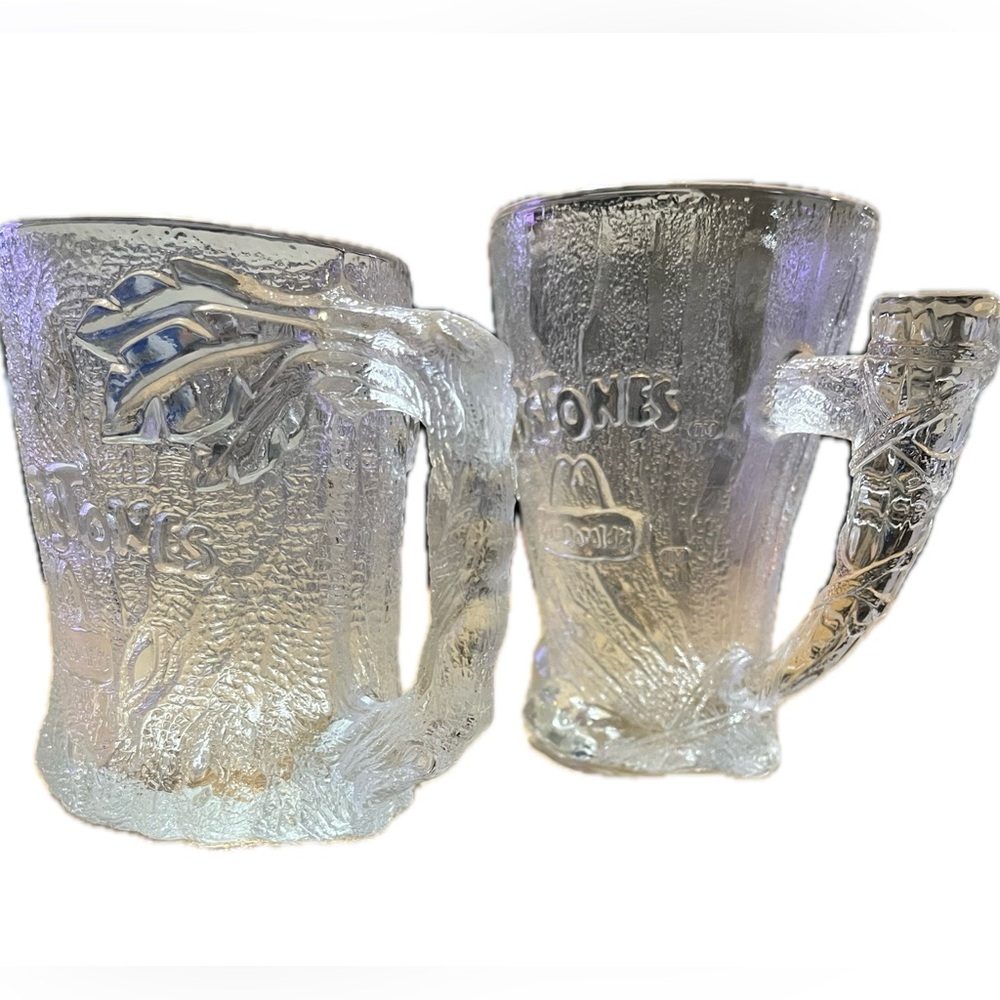 Vintage Flintstones Glass Mug Set - Clear, McDonald’s 1993 Made in France